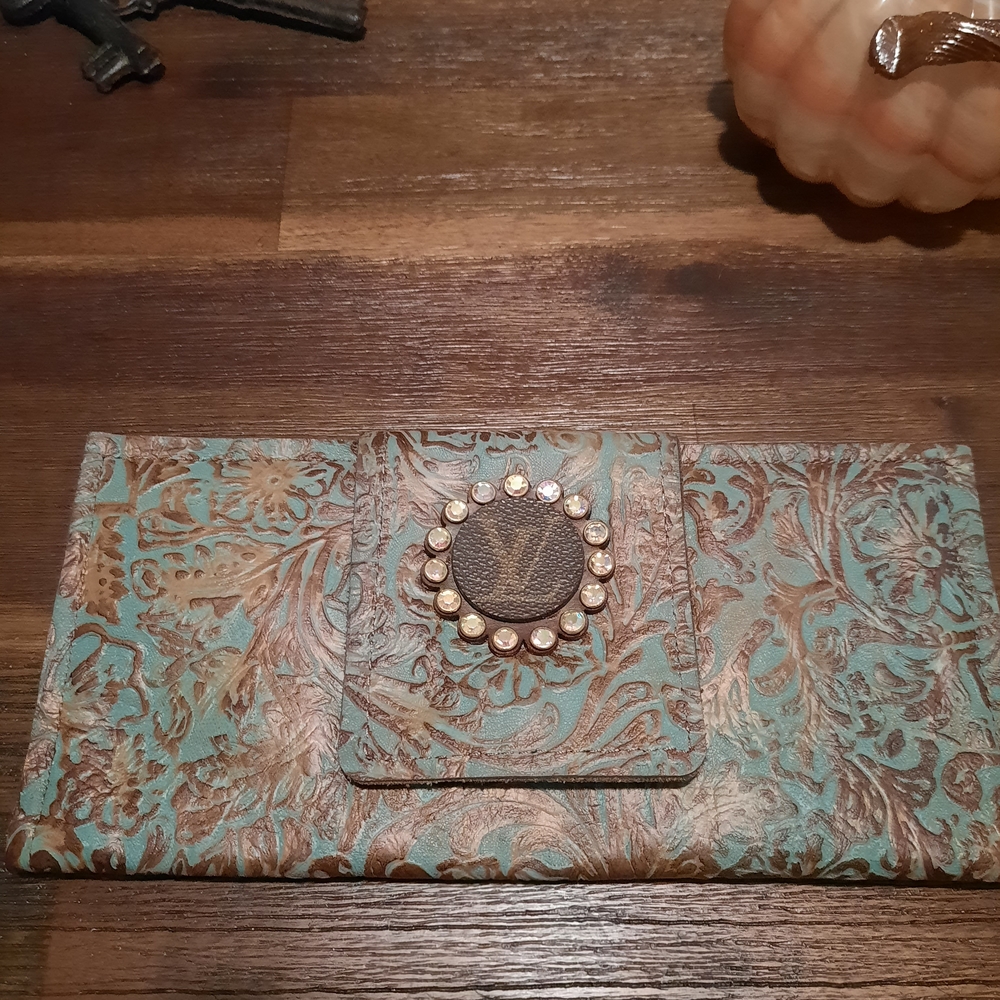 Luxurious Teal and Gold Floral Clutch